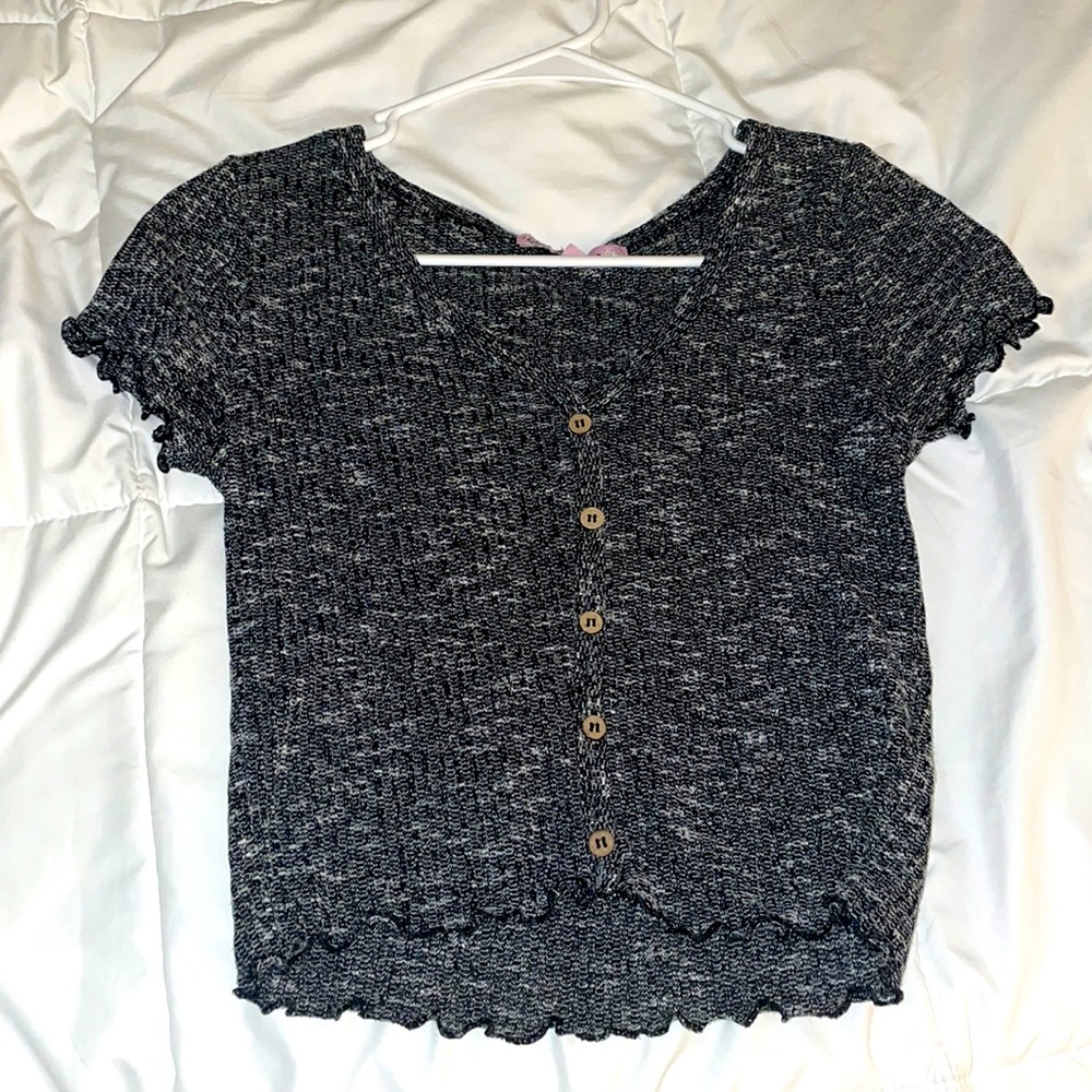 sheer black and gray button up shirt